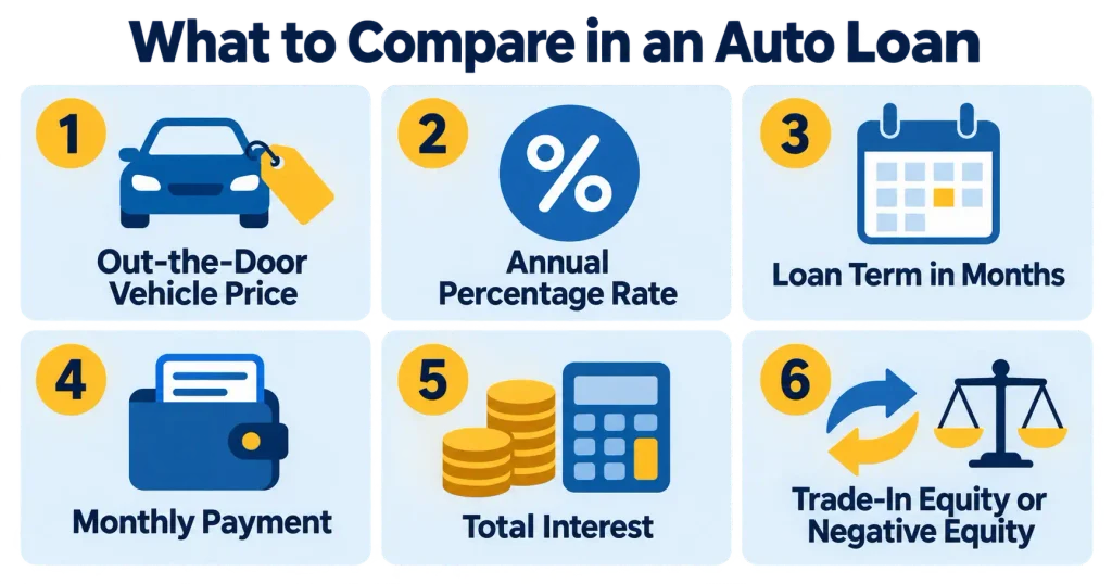 Six auto-loan figures buyers should compare before financing a vehicle